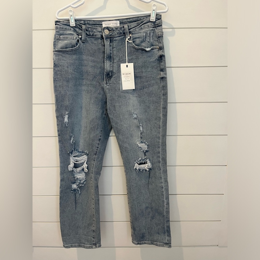 NWT,Risen Jeans, Medium Wash, Boyfriend Style, High Rise, Distressed, Size 11/30